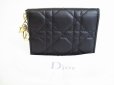 Photo1: Christian Dior Lady Dior Black Leather Card Holder #8149 (1)