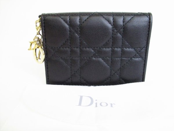 Photo1: Christian Dior Lady Dior Black Leather Card Holder #8149