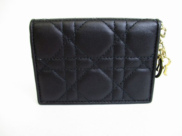Photo2: Christian Dior Lady Dior Black Leather Card Holder #8149