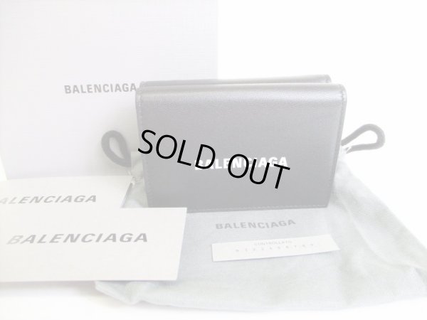 Photo1: BALENCIAGA Everyday Black Leather Trifold Mini Wallet Purse #8150