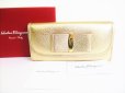 Photo1: Salvatore Ferragamo Vala Gold Leather Bifold Long Wallet #8163 (1)