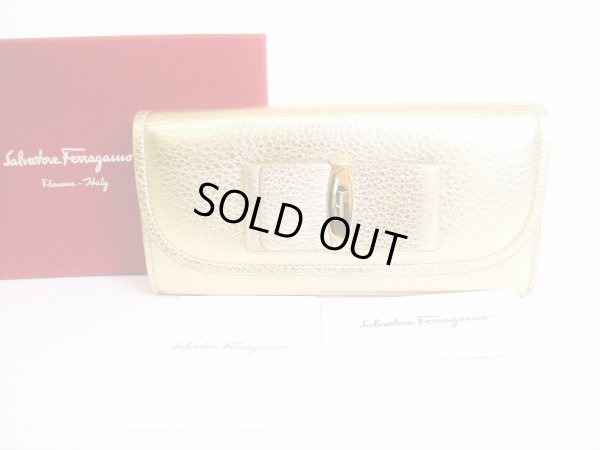 Photo1: Salvatore Ferragamo Vala Gold Leather Bifold Long Wallet #8163