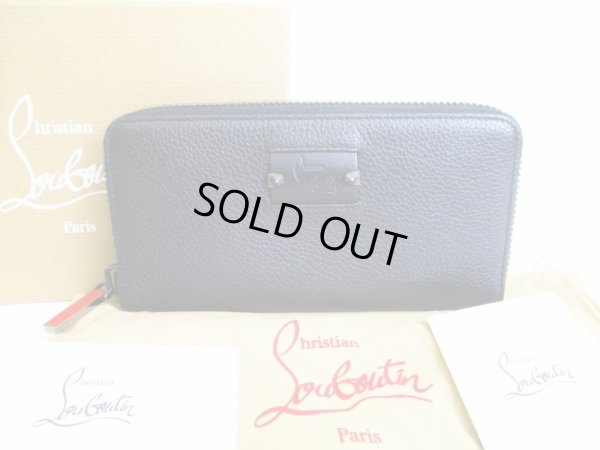 Photo1: Christian Louboutin Black Leather Round Zip Wallet #8197