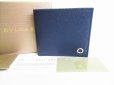 Photo1: BVLGARI Navy Blue Leather Bifold Wallet Compact Wallet #8198 (1)