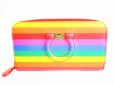 Photo1: Salvatore Ferragamo Gancini Rainbow Leather Round Zip Wallet #8210 (1)