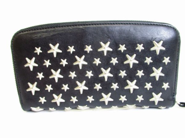 Photo2: Jimmy Choo Metal Stars Black Leather Round Zip Wallet FILIPA #8222