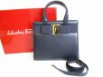 Photo1: Salvatore Ferragamo Vara Navy Blue Leather Hand Bag w/Strap #8275 (1)