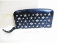 Photo1: Jimmy Choo Metal Stars Navy Blue Leather Round Zip Wallet FILIPA #8281 (1)