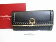 Photo1: Salvatore Ferragamo Gancini Black Leather Bifold Long Wallet #8311 (1)