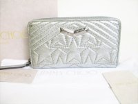 Jimmy Choo Silver Embossed Leather Round Zip Wallet NEFER #8344