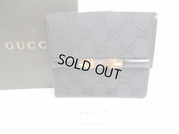 Photo1: GUCCI GG Black Canvas Bamboo Bifold Wallet Compact Wallet #8353