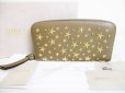 Photo1: Jimmy Choo Gold Metal Stars Light Mocha Leather Round Zip Wallet #8365 (1)