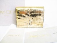 Jimmy Choo Light Gold Leather Bifold Wallet Compact Wallet #8384