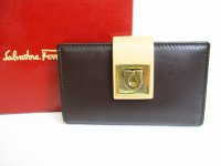Salvatore Ferragamo Gancini Brown Leather Gold H/W 6Pics Key Case #8395