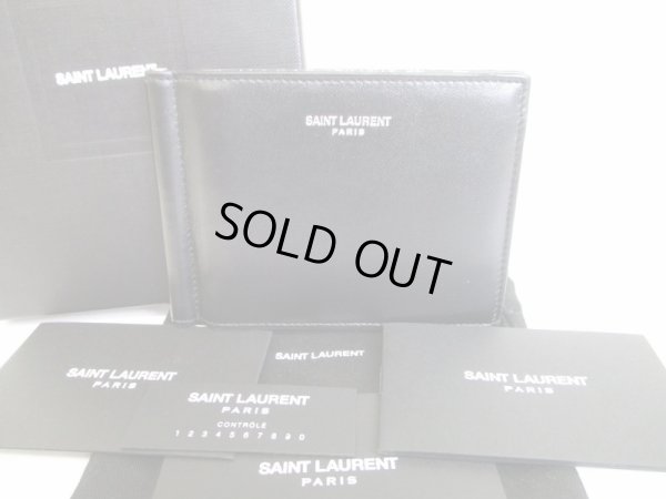 Photo1: Saint Laurent Paris Black Leather and Cotton Bifold Bill Wallet #8407