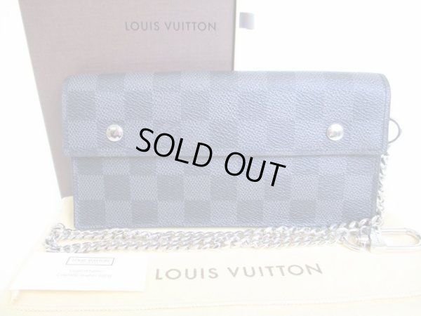 Photo1: LOUIS VUITTON Damier Graphite Leather Chain Wallet Portefeuille Accordion #8411