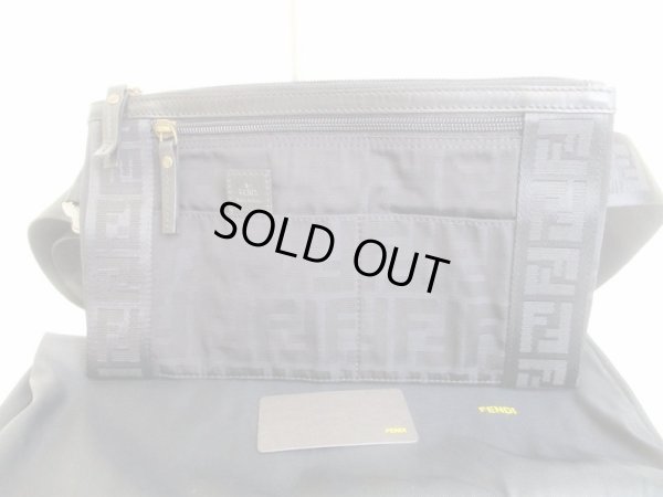 Photo1: FENDI Zucca Black Canvas Waist Pack Body Bag Belt Bag Crossbody Bag #8423