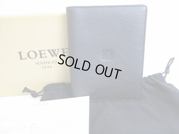 Photo1: LOEWE Black Leather Passport Holder Notebook Cover #8446