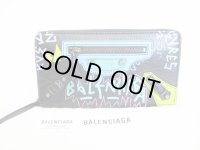 BALENCIAGA Graffiti Black Leather Round Zip Wallet #8448