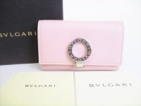 BVLGARI Light Pink Leather Logo Clip 6 Pics Key Cases #8461