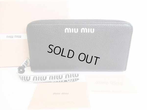 Photo1: miumiu Black Goat Leather MADRAS SPORT Round Zip Long Wallet #8467