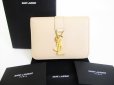 Photo1: Saint Laurent Paris YSL Motif Beige Leather Bifold Wallet #8471 (1)