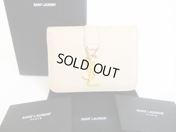 Photo1: Saint Laurent Paris YSL Motif Beige Leather Bifold Wallet #8471