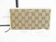 Photo1: GUCCI GG Brown Canvas White Leather Round Zip Long Wallet #8474 (1)