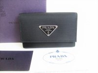 PRADA Black Nylon and Leather 6 Pics Key Cases #8523