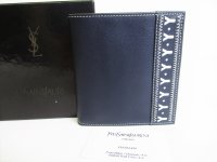 Yves Saint Laurent YSL Navy Marine Leather Bifold Wallet #8535