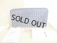 Christian Louboutin Panettone Navy Blue Leather Round Zip Wallet #8537