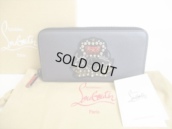 Photo1: Christian Louboutin Panettone Gray Leather Round Zip Wallet #8541