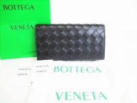 BOTTEGA VENETA Intrecciato Black Leather Bifold Long Wallet #8606