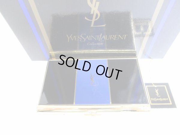 Photo1: Yves Saint Laurent YSL Gold Black Blue Steel Card Holder #8619