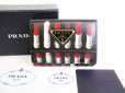 Photo1: PRADA Black Saffiano Leather Lipstick Motif Trifold Wallet Wallet #8628 (1)