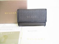 BVLGARI Weekend Gray PVC Black Leather 6 Pics Key Cases #8632