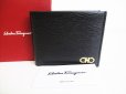 Photo1: Salvatore Ferragamo Gancini Black Leather Bifold Wallet #8635 (1)