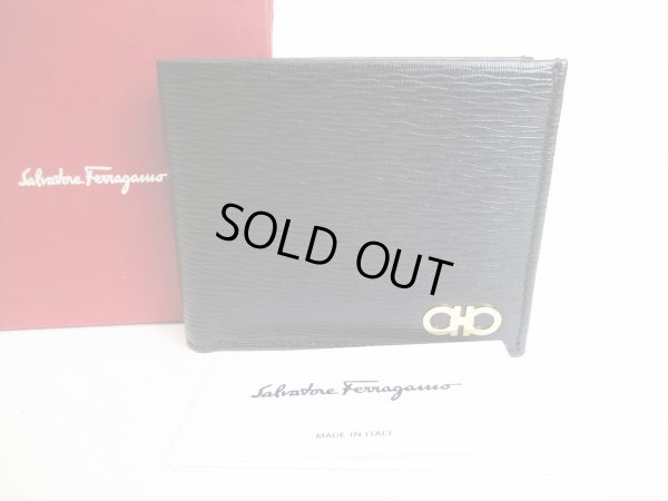 Photo1: Salvatore Ferragamo Gancini Black Leather Bifold Wallet #8635