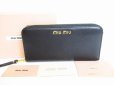 Photo1: miu miu Black Leather MADRAS Round Zip Long Wallet #8650 (1)