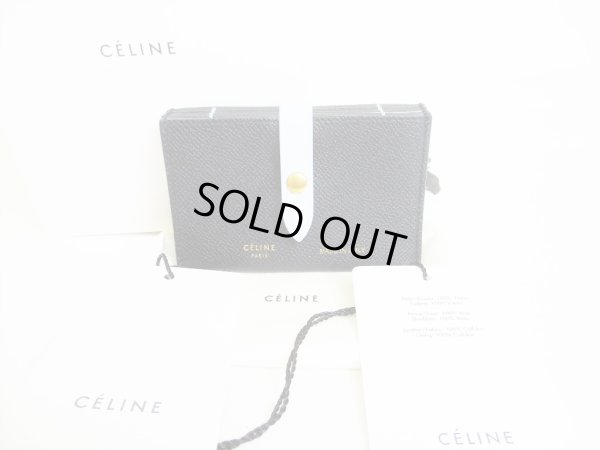 Photo1: CELINE Black Light Blue Leather Card Case Card Holder #8655