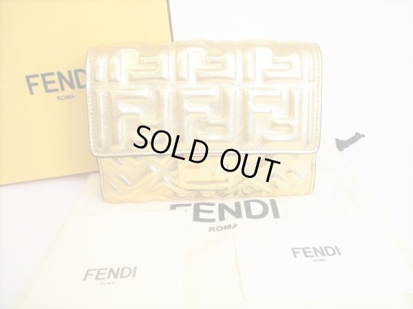 Photo1: FENDI Zucca Gold Leather Bifold Wallet Conpact Wallet #8675