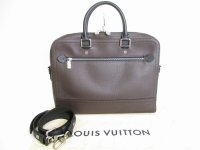 LOUIS VUITTON Utah Brown Leather Business Bag Briefcase w/Strap Canyon #8677