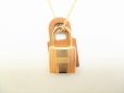 Photo2: HERMES O'Kelly Pink Gold Plated Gold Veau Swift Pendant Necklace #8702 (2)