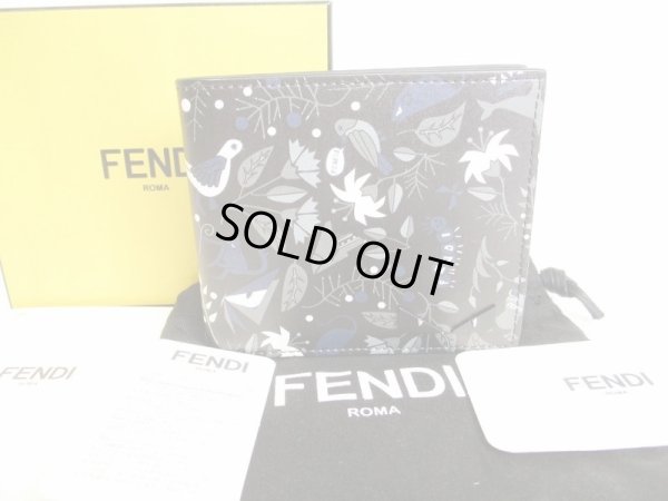 Photo1: FENDI Bugs Eyes Black Leather Bifold Bill Wallet Compact Wallet #8707