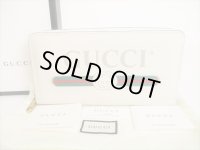 GUCCI Vintage Logo Motif Pearl White Leather Round Zip Wallet #8712