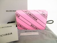 BALENCIAGA Everyday Pink Leather Trifold Mini Wallet Purse #8716