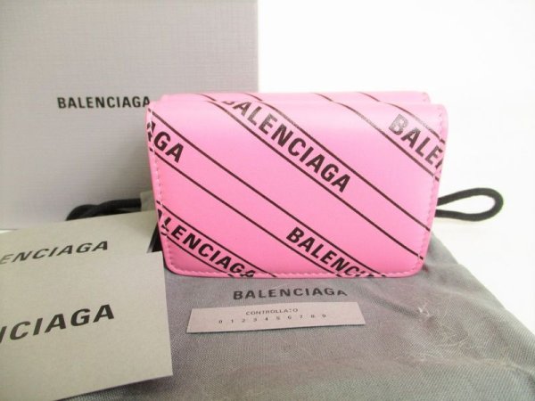 Photo1: BALENCIAGA Everyday Pink Leather Trifold Mini Wallet Purse #8716