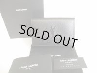 Saint Laurent Paris YSL Black Leather Trifold Wallet Compact Wallet #8720