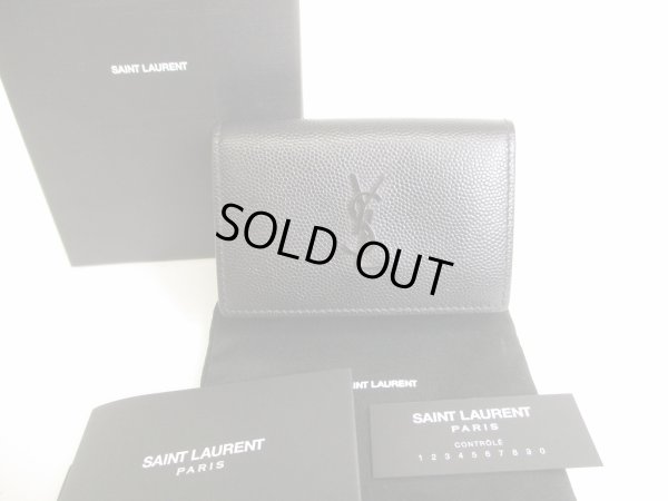 Photo1: Saint Laurent Paris YSL Black Leather Trifold Wallet Compact Wallet #8720