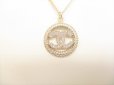 Photo2: CHANEL CC Logo Rhinestone Pendant Gold Chain Necklace #8721 (2)